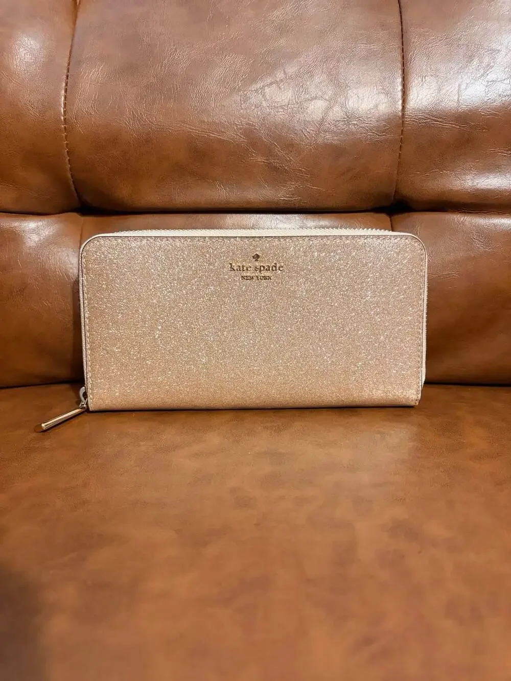 Kate Spade Boxed Large Continental Wallet in Gold Glitter